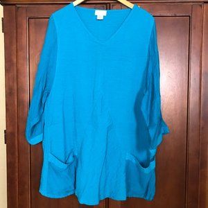 Soft Surroundings Teal Rayon Tunic Top Size M